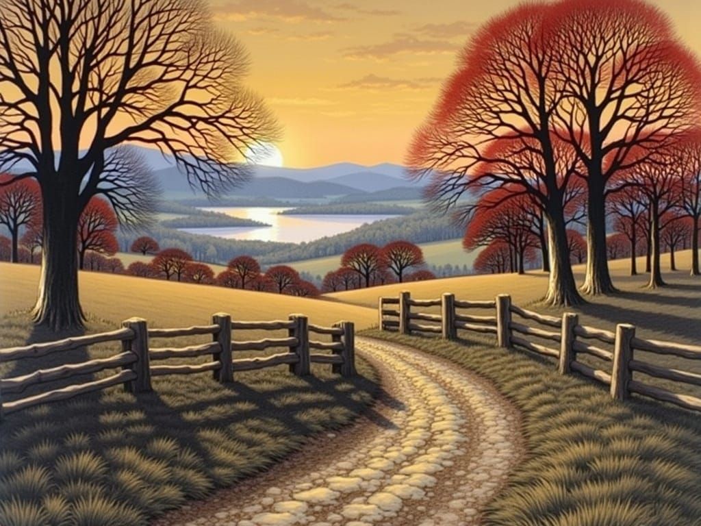 Scottish Autumn Landscape in Art Nouveau Style