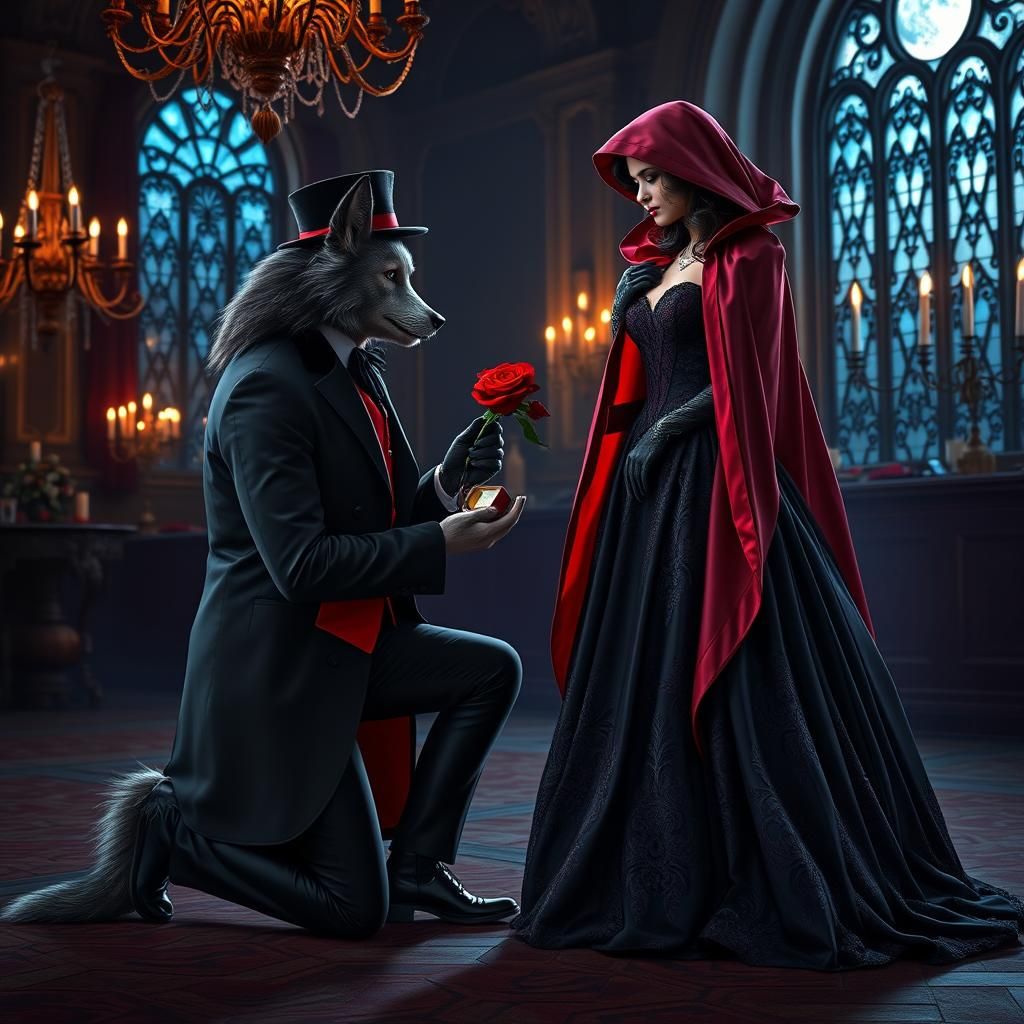 Big Bad Wolf Proposes at Gothic Halloween Ball