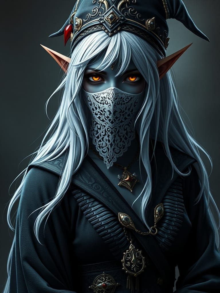 Elegant Drow Elf Wizard in Art Nouveau Style