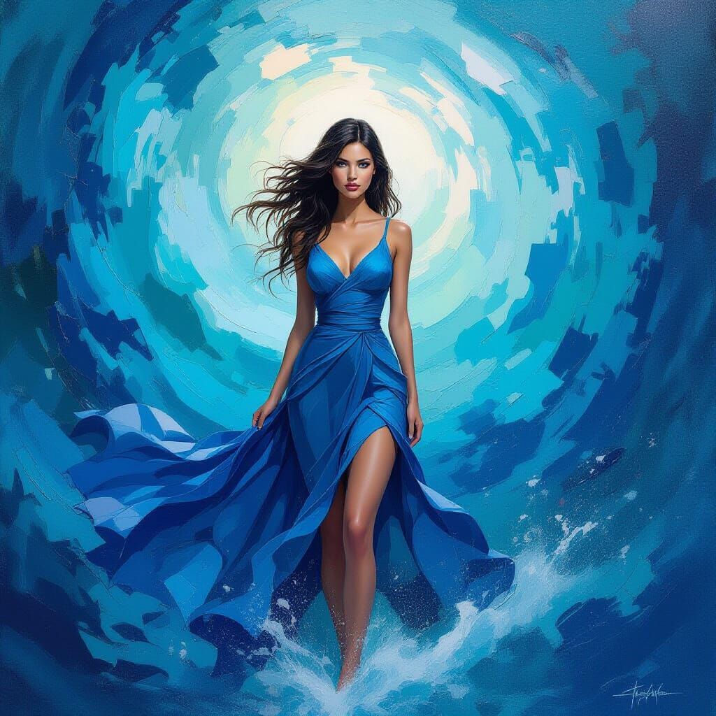 Tempestuous Beauty in Blue: A Digital Art Piece