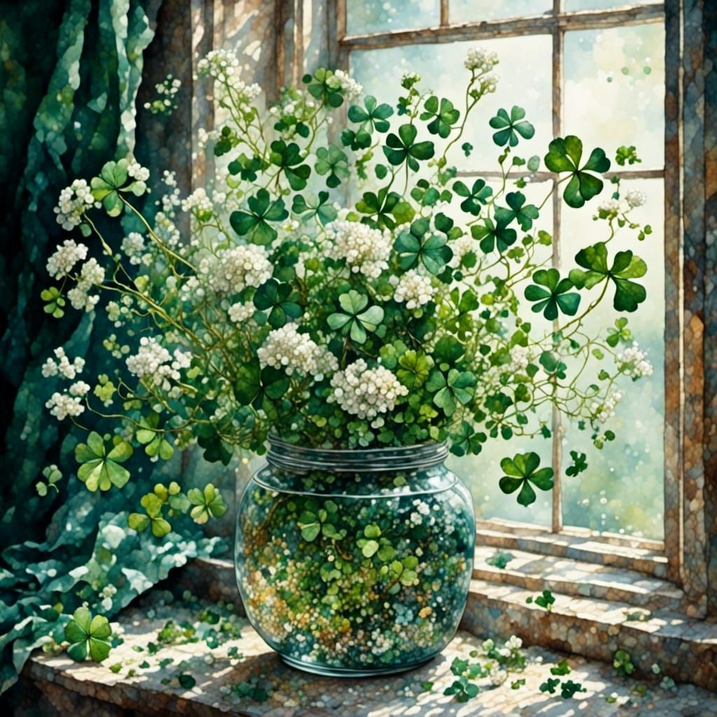 Shamrock Bouquet with White Blooms in Watercolor Style