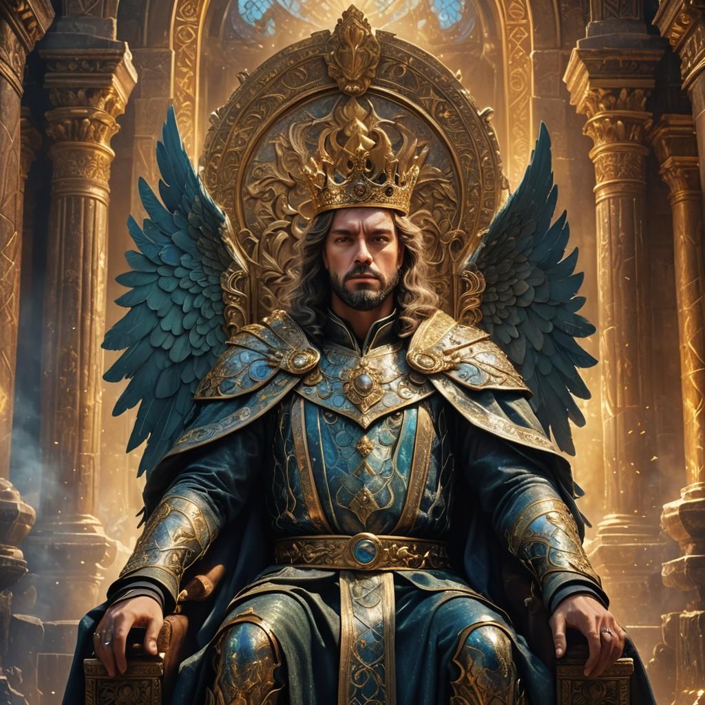 Regal King on Throne in Mystical Hall
