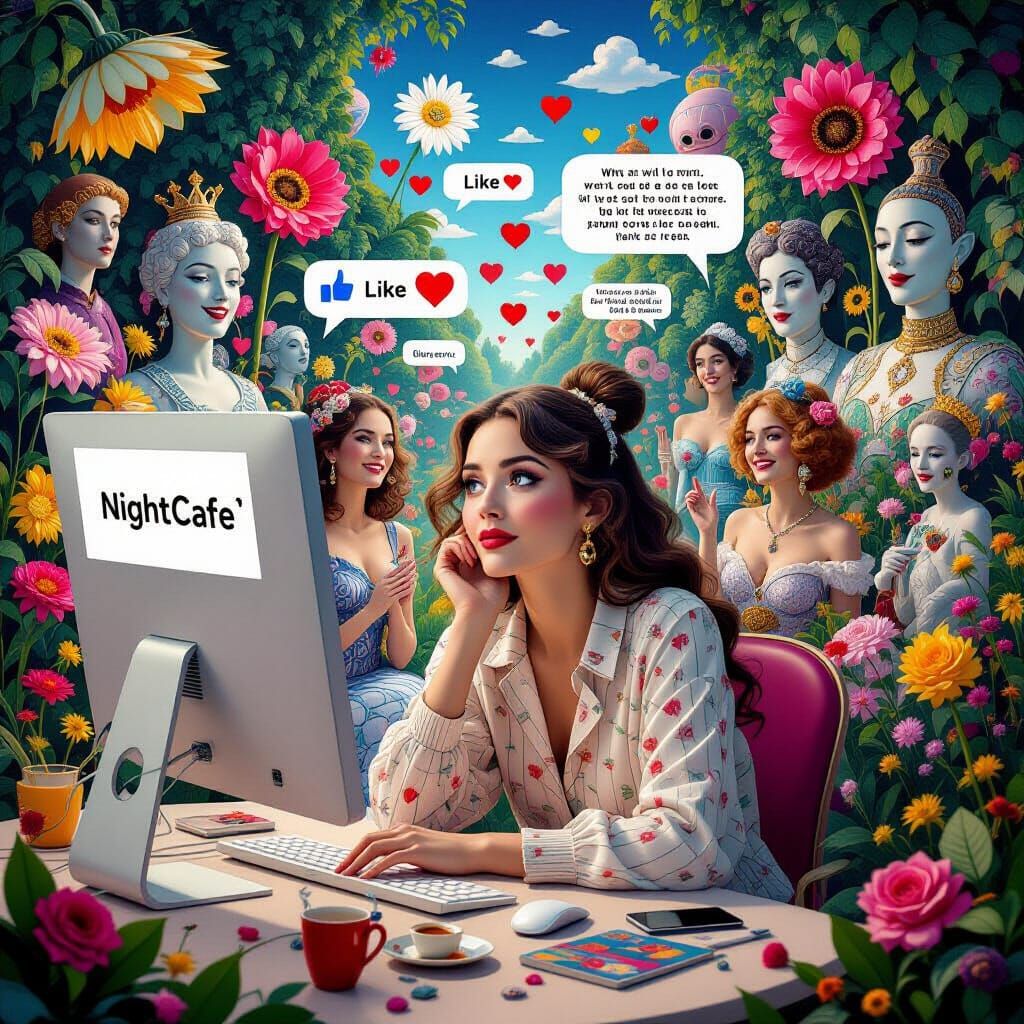 Surreal Garden Party with Dreamlike Creatures