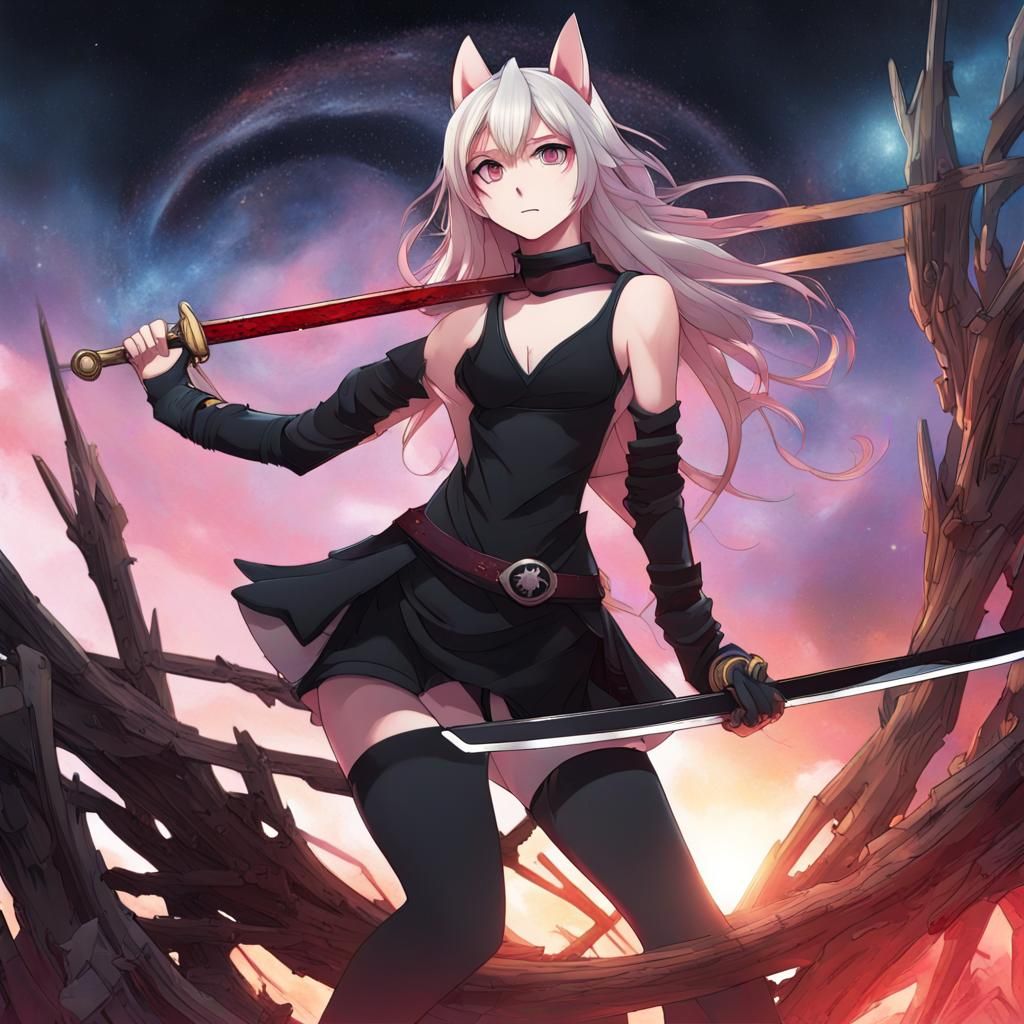 Blood Kitsune with Sword in Anime Style