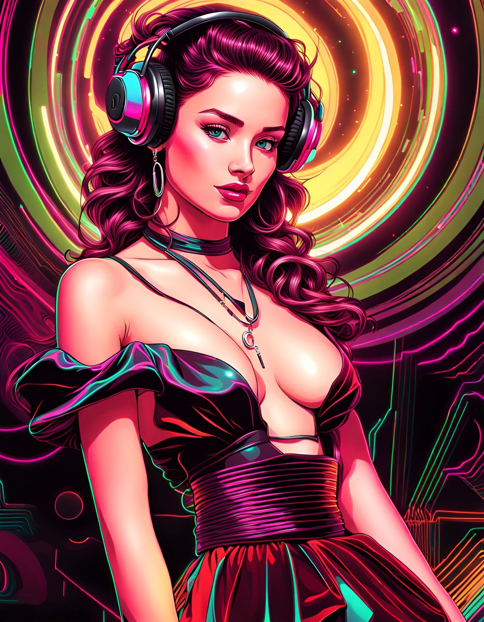 Vaporwave Art - Beautiful Deejay-Girl, Cover Illustration fo...