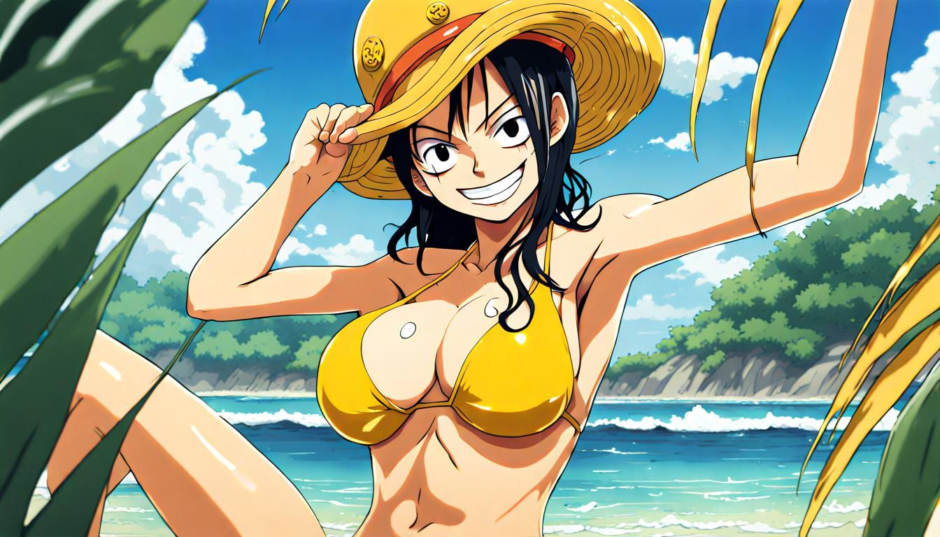 Nami from One Piece on a Tropical Beach