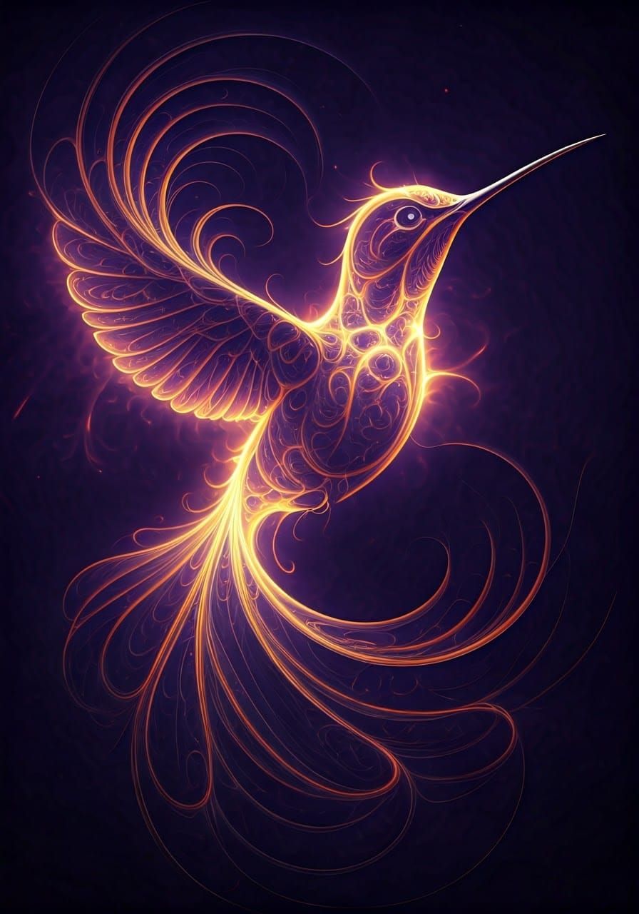Ethereal Hummingbird Conjured from Solar Wind in Vibrant Con...