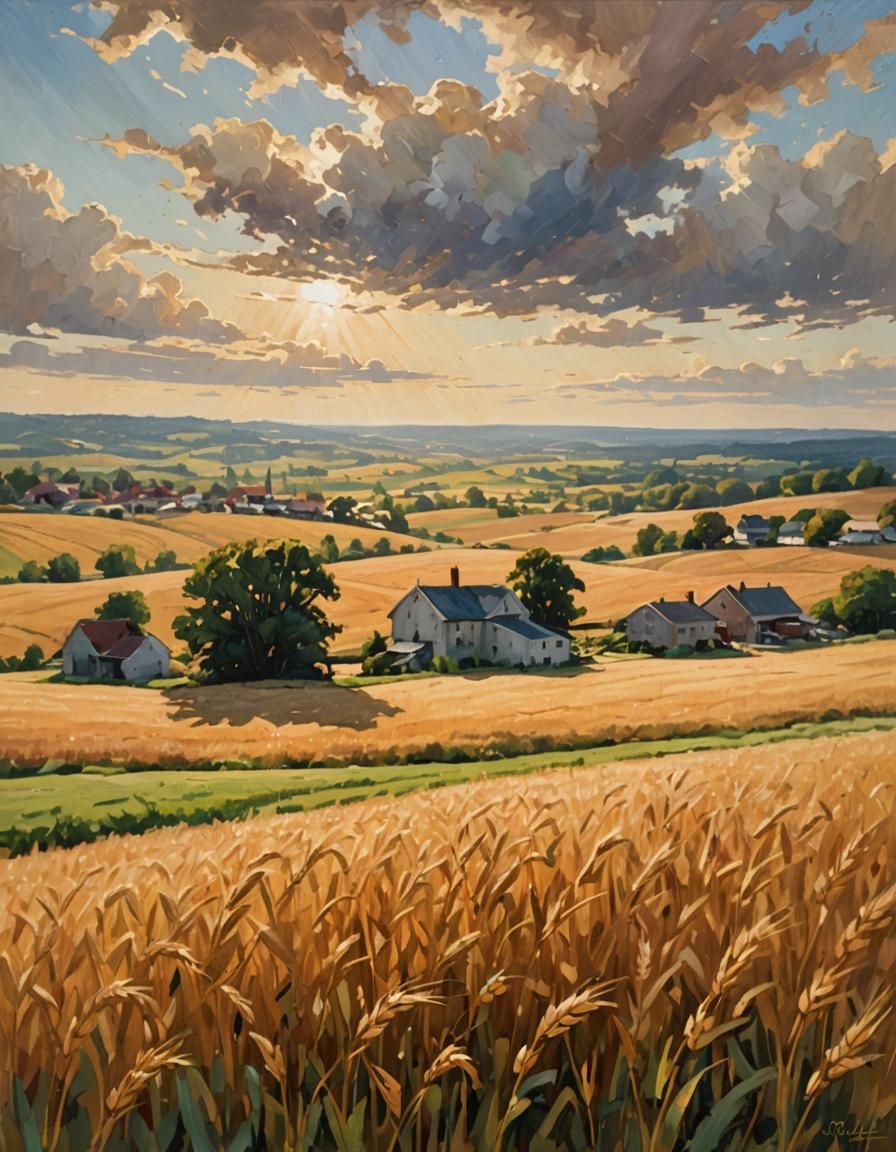 Idyllic Wisconsin Town in Impressionist Style