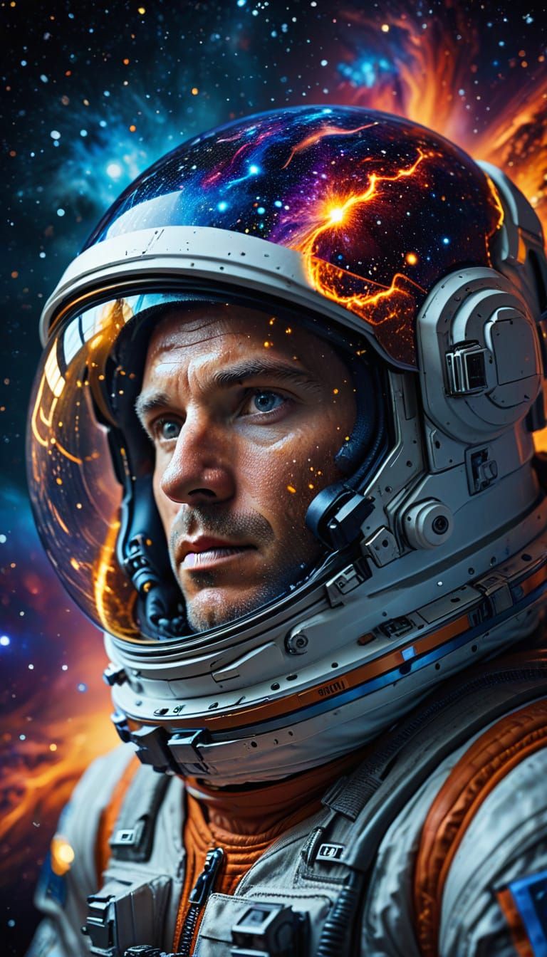Astronaut Portrait in Swirling Galaxy, Cosmic Style