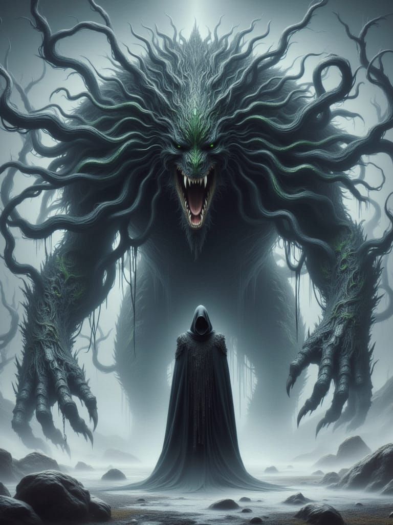 Dark Fantasy Black Knight in Haunting Landscape