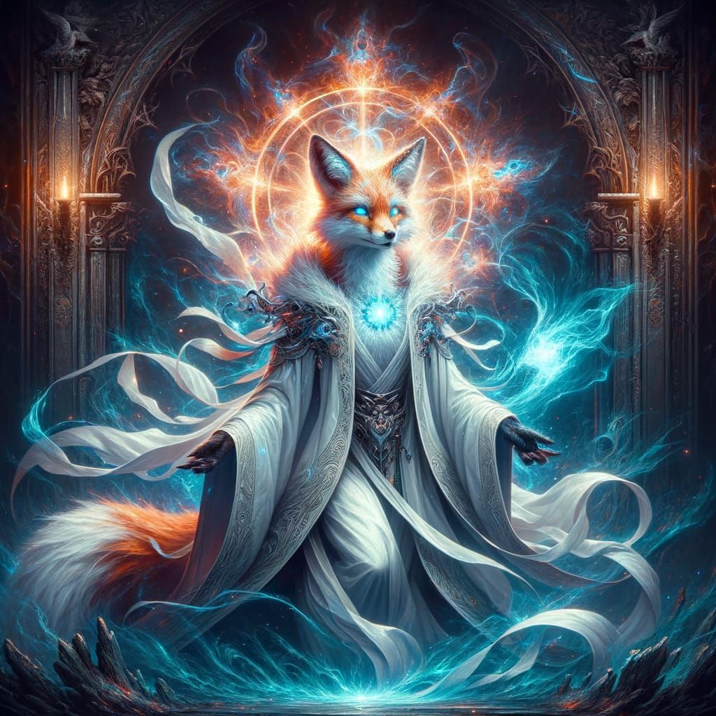 Anthropomorphic Energy Fox in Gothic Setting, Matte Painting