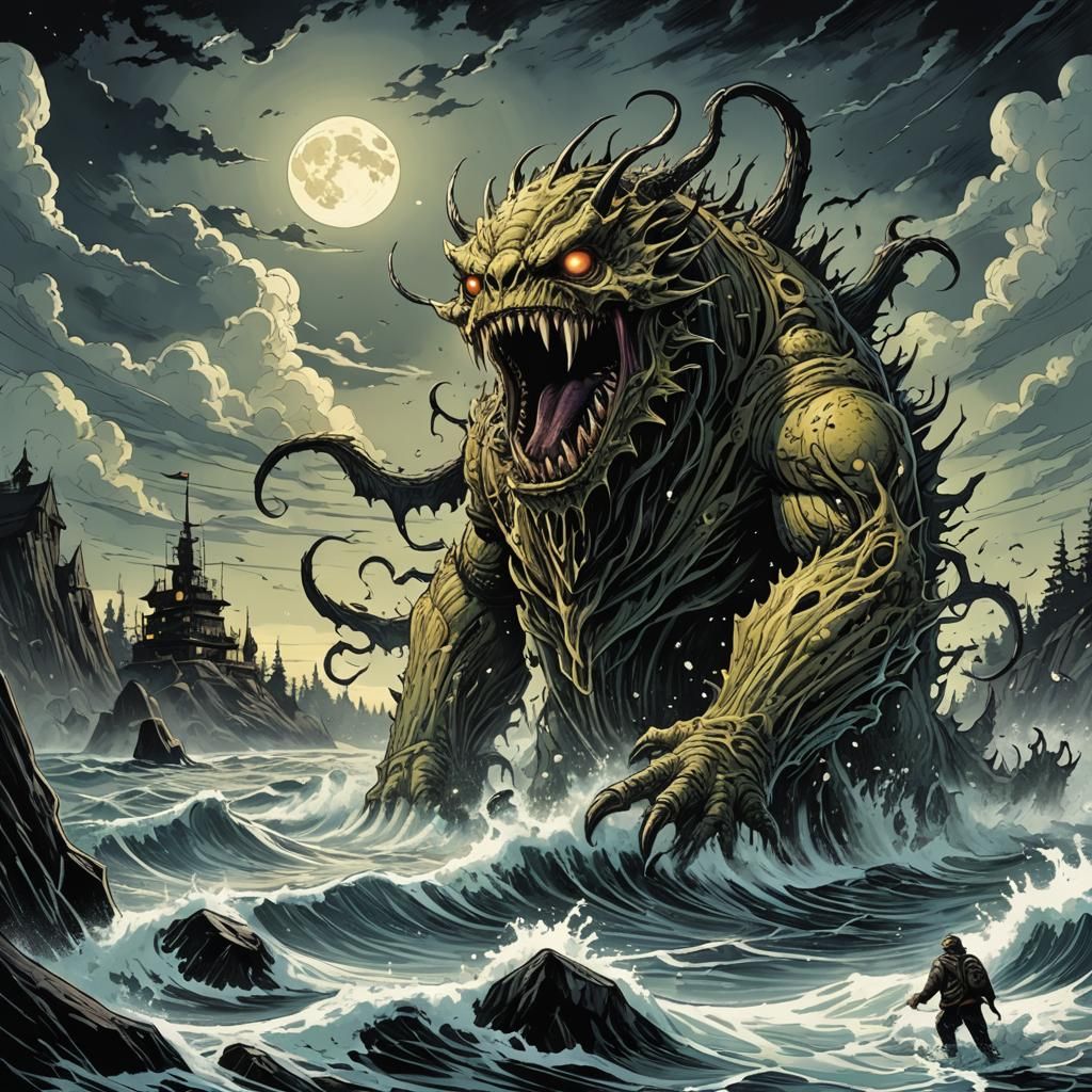 Yellow Sea Monster Attacks Whaling Ship in Storm