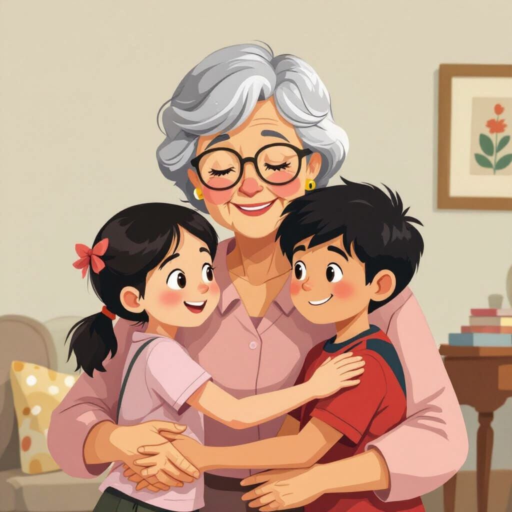 Loving Grandmother's Embrace: A Heartwarming Illustration
