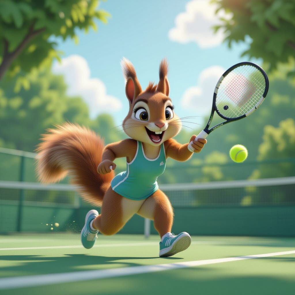 Squirrel Tennis Player in Pixar-esque 3D Style