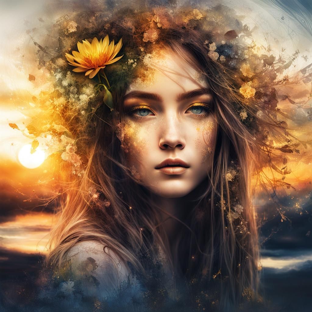 Golden Flower in Mythical Summerscape Illustration