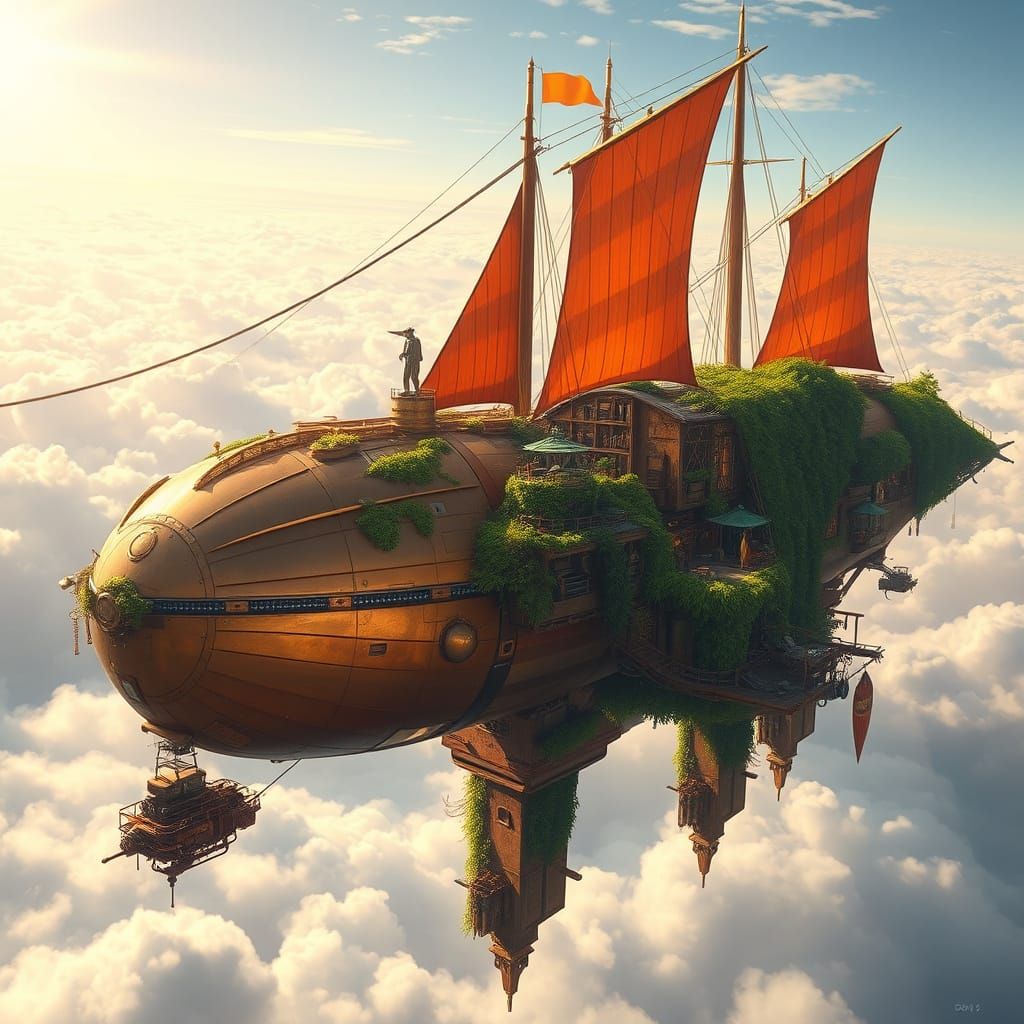 Solarpunk Airship Docks at Floating Cloud City