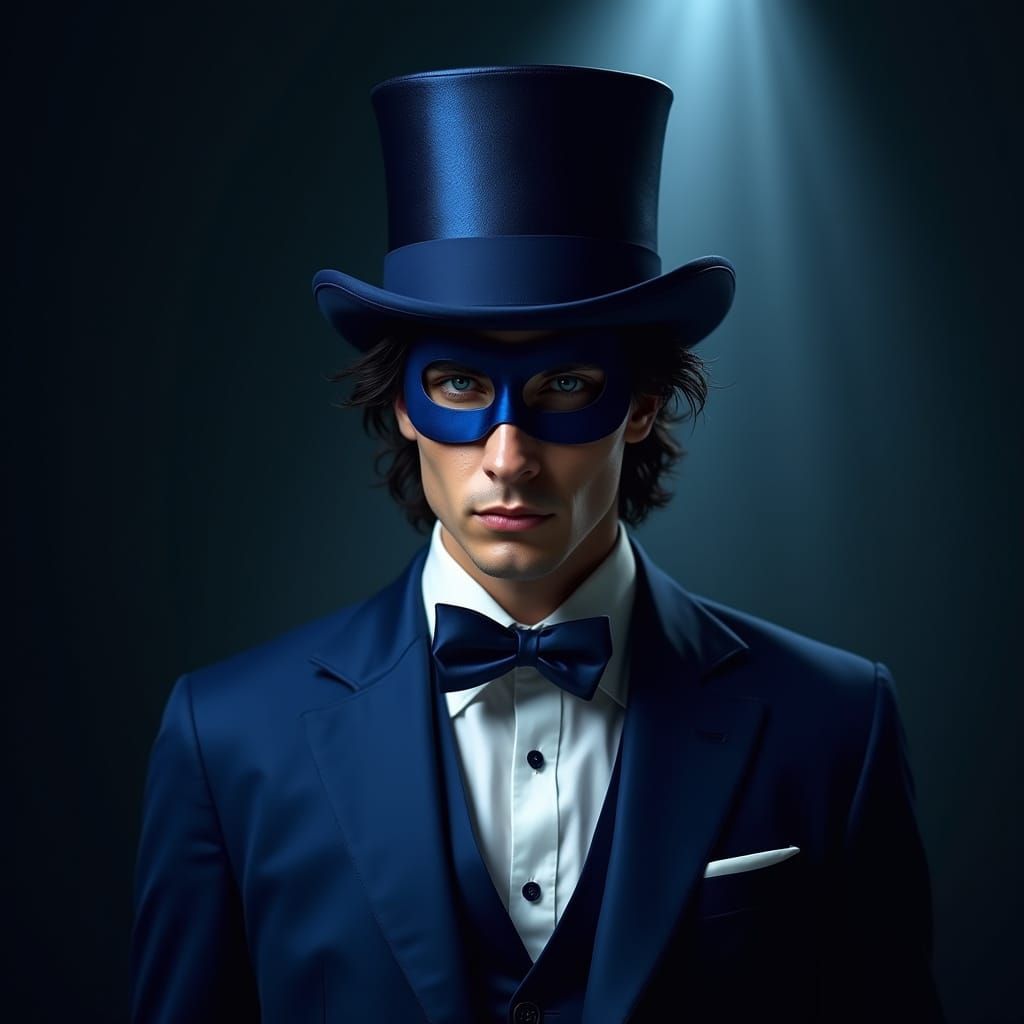 Mysterious Man in Blue Tuxedo and Domino Mask