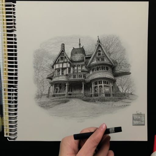 Victorian Houses in Sinister Woods: Pencil Sketch