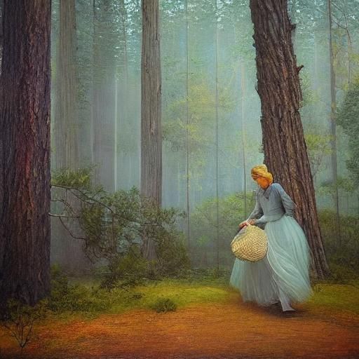 Ethereal Woman in Mystical Forest: Impressionist Surrealism
