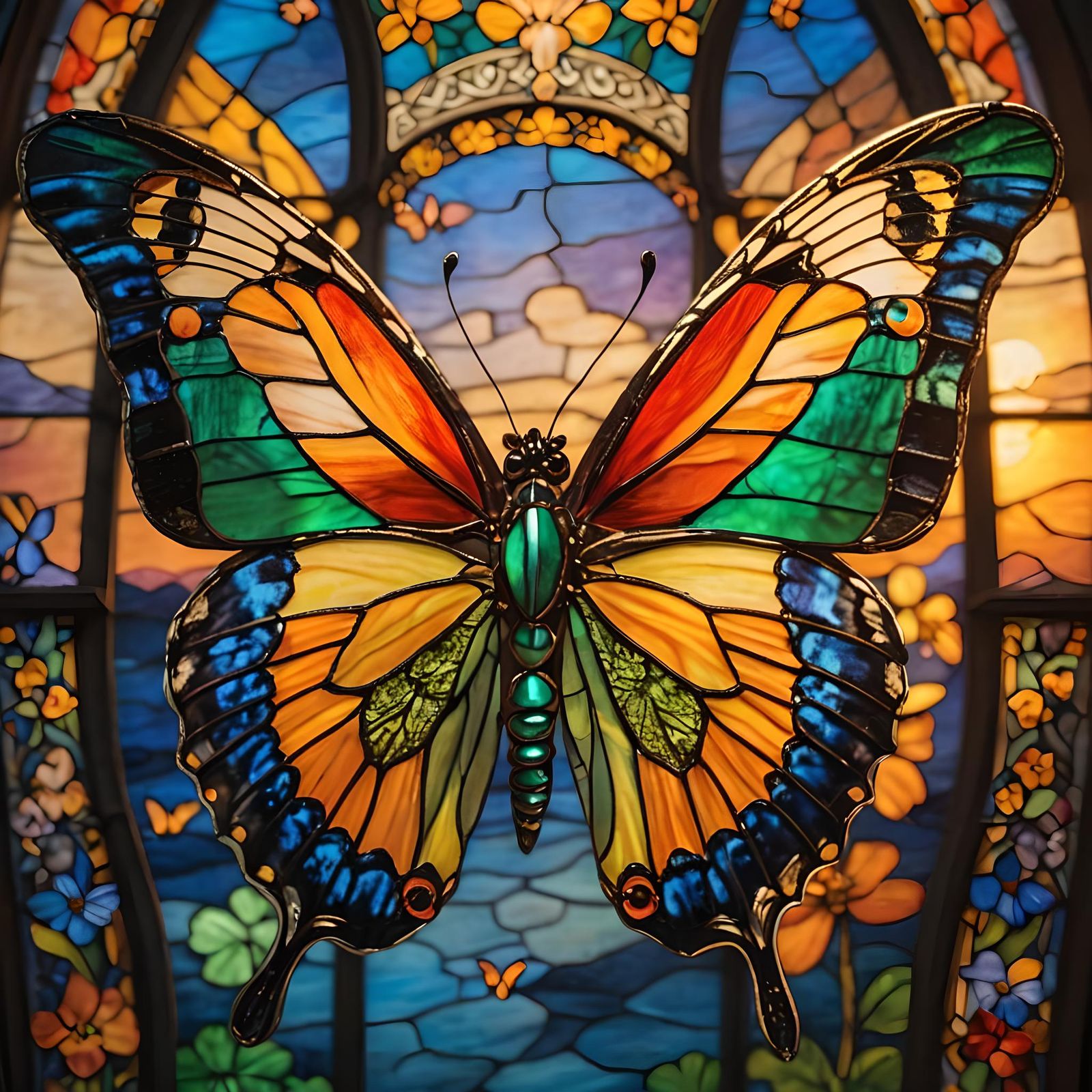 Colorful Butterfly in Saint Patrick's Stained Glass