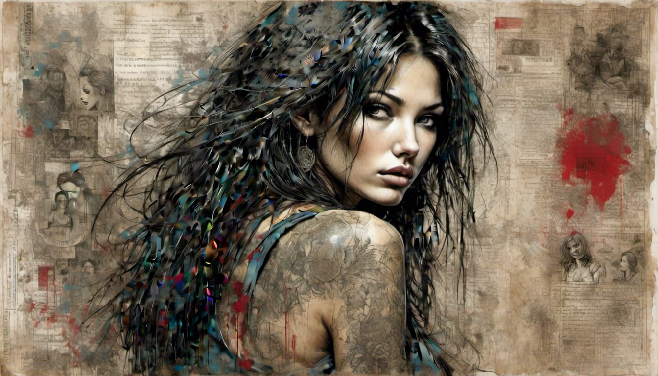 Glamorous Woman in Grunge Poster Style