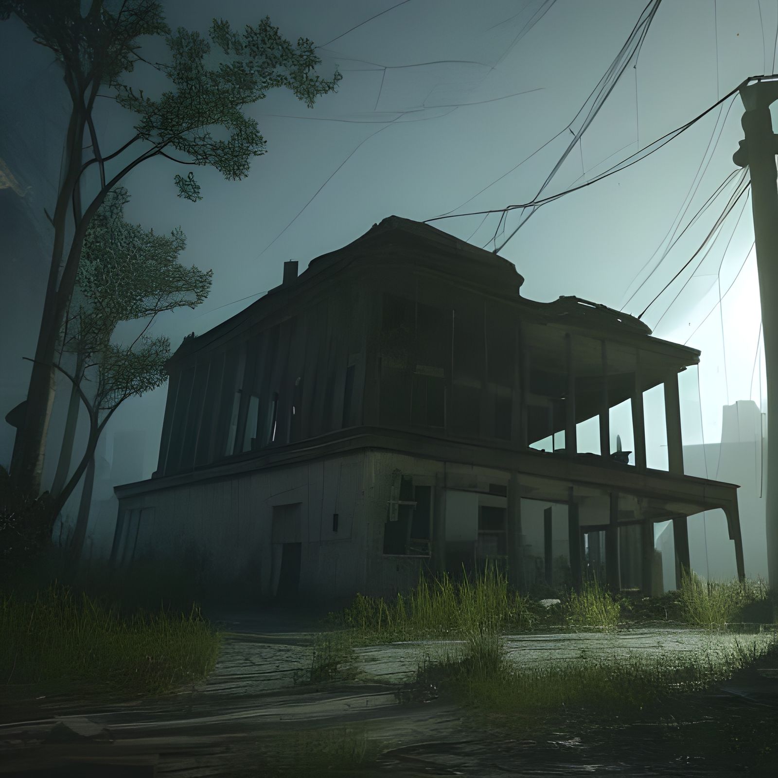 Abandoned Building in Synthwave Style