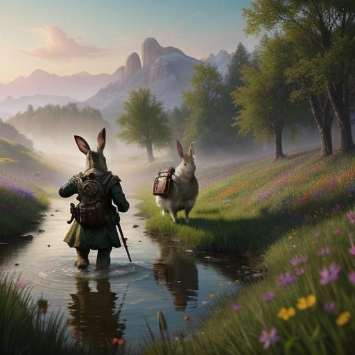 Easter Rabbits Egg Hunt in Wildflower Field