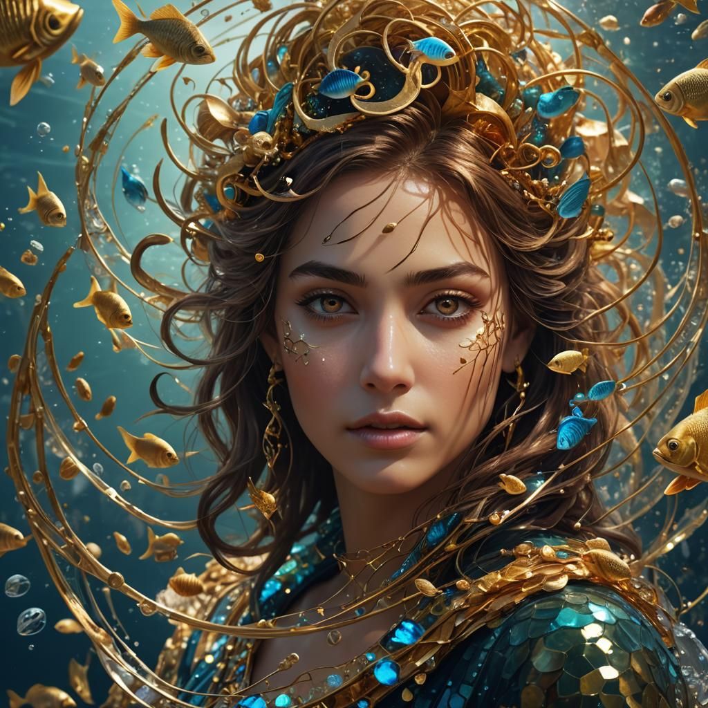 Woman's Face in Golden Underwater Scene