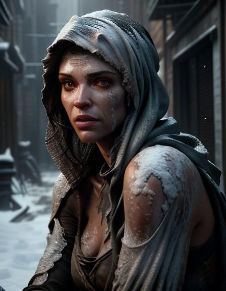 Young Woman Survives in Snowy Alley Amidst Crumbling Buildin...