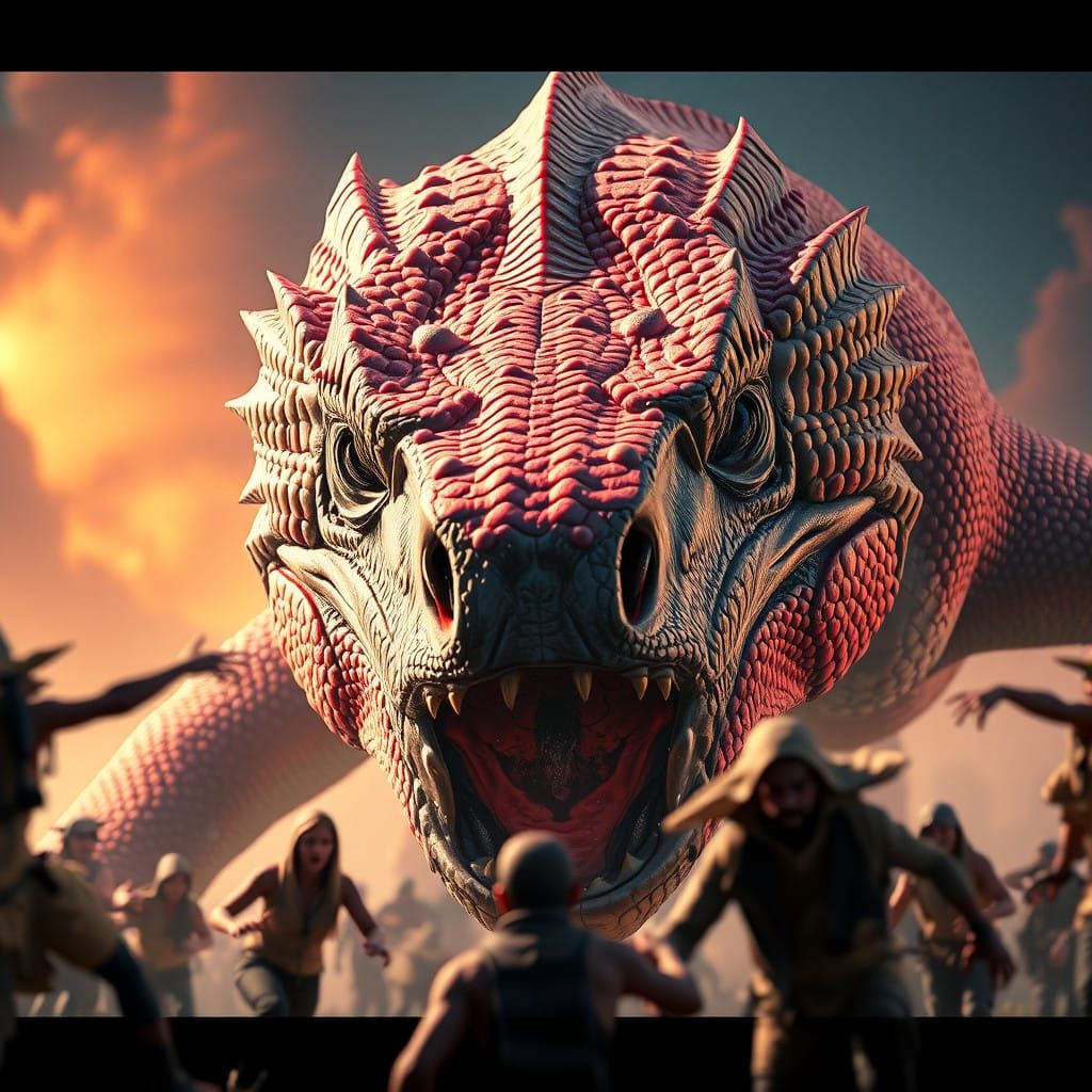 Giant Salamander Confronts Fleeing Humans in Hyperrealistic...