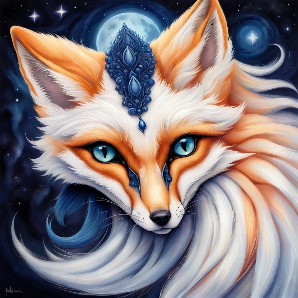Celestial Fox Portrait in Fantasy Realism Style