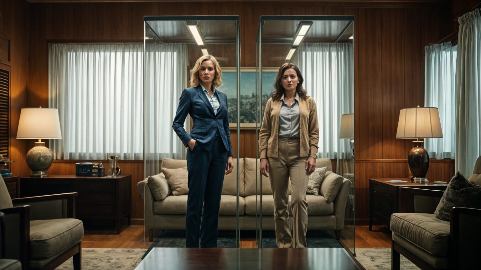 Elegant Midcentury Living Room Scene in Cinematic Style