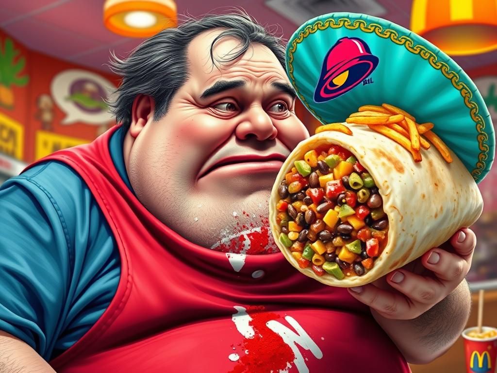 a fat ugly McDonald's eating slob in red bibs is being hit i...