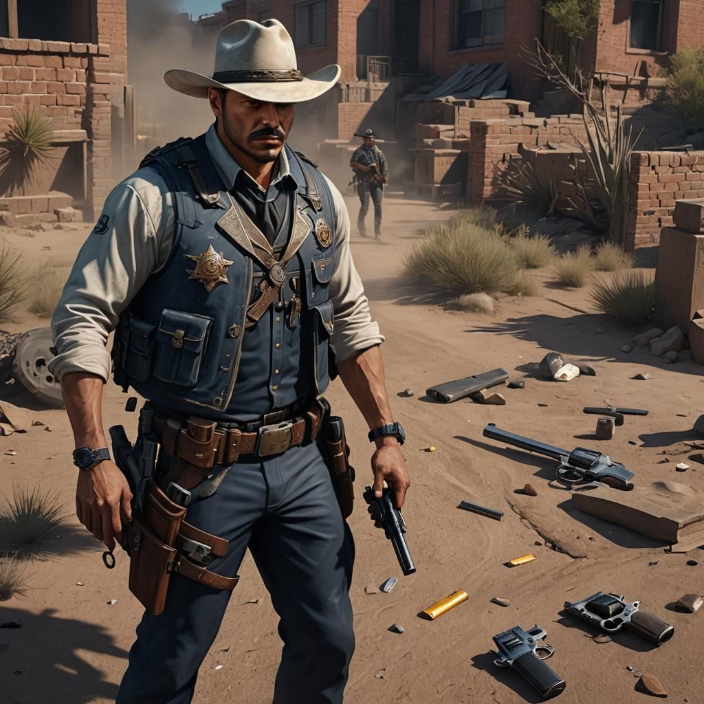 Tex-Mexican US Marshal at Crime Scene in Detailed Painting