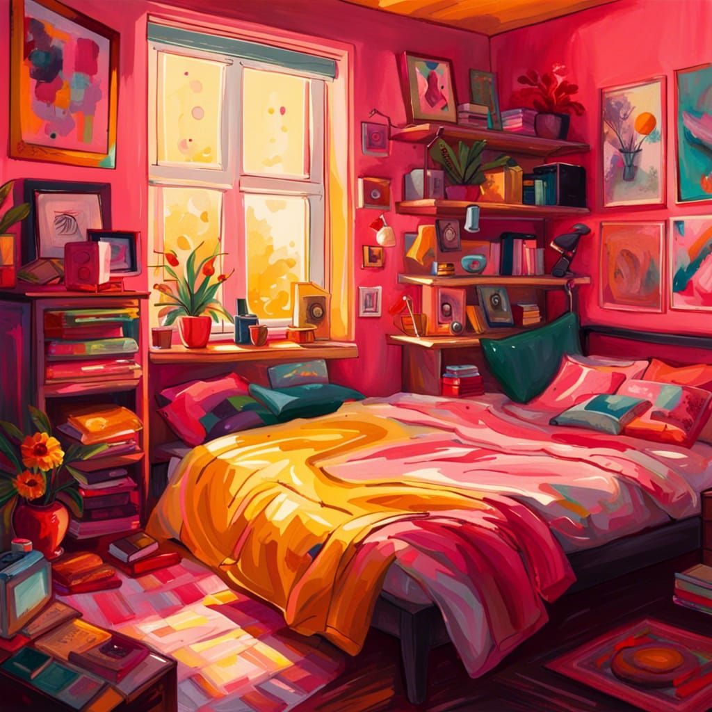 Vibrant 80s Teenage Girl Bedroom Splash Art