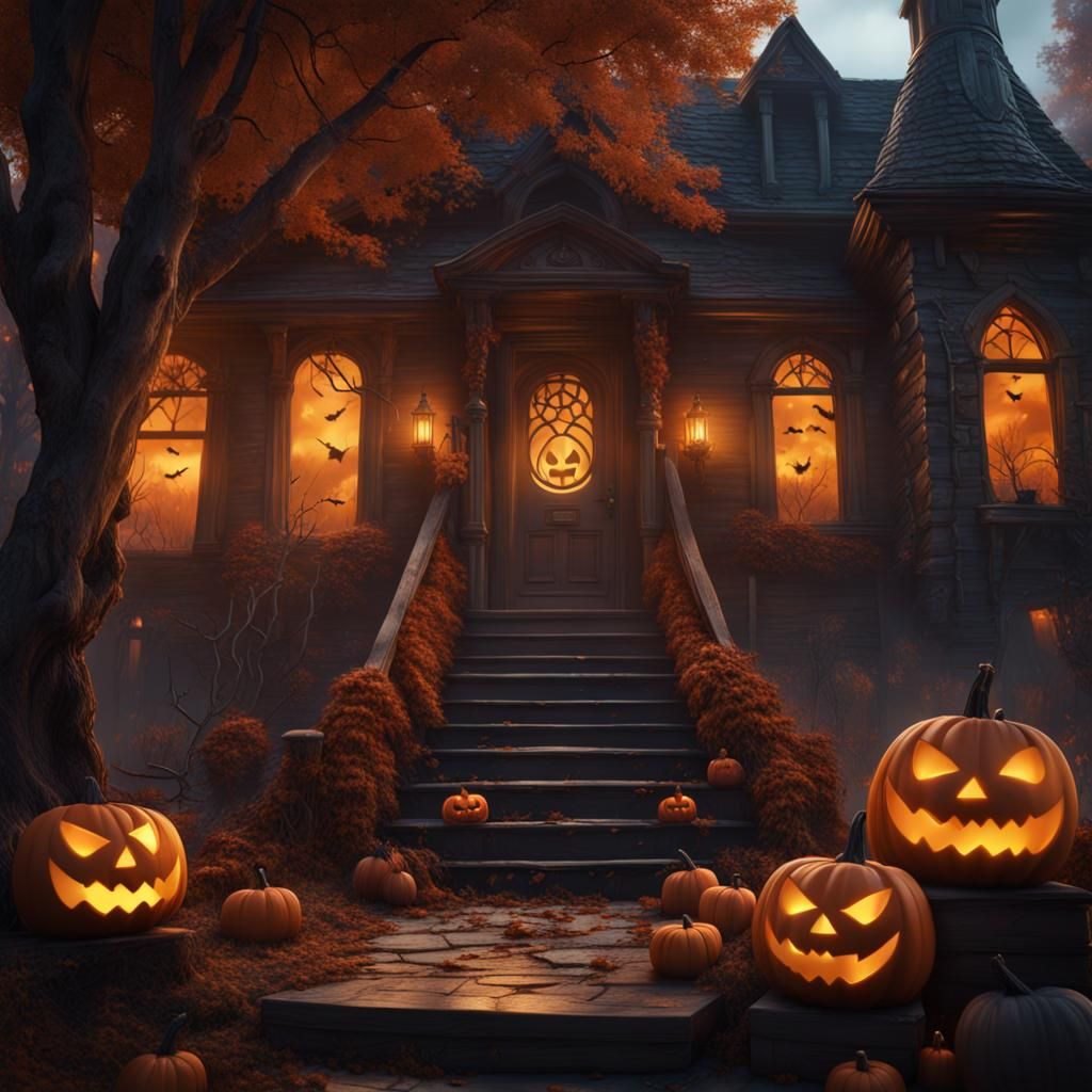 Fantastical Trick or Treat Scene in Deep Color