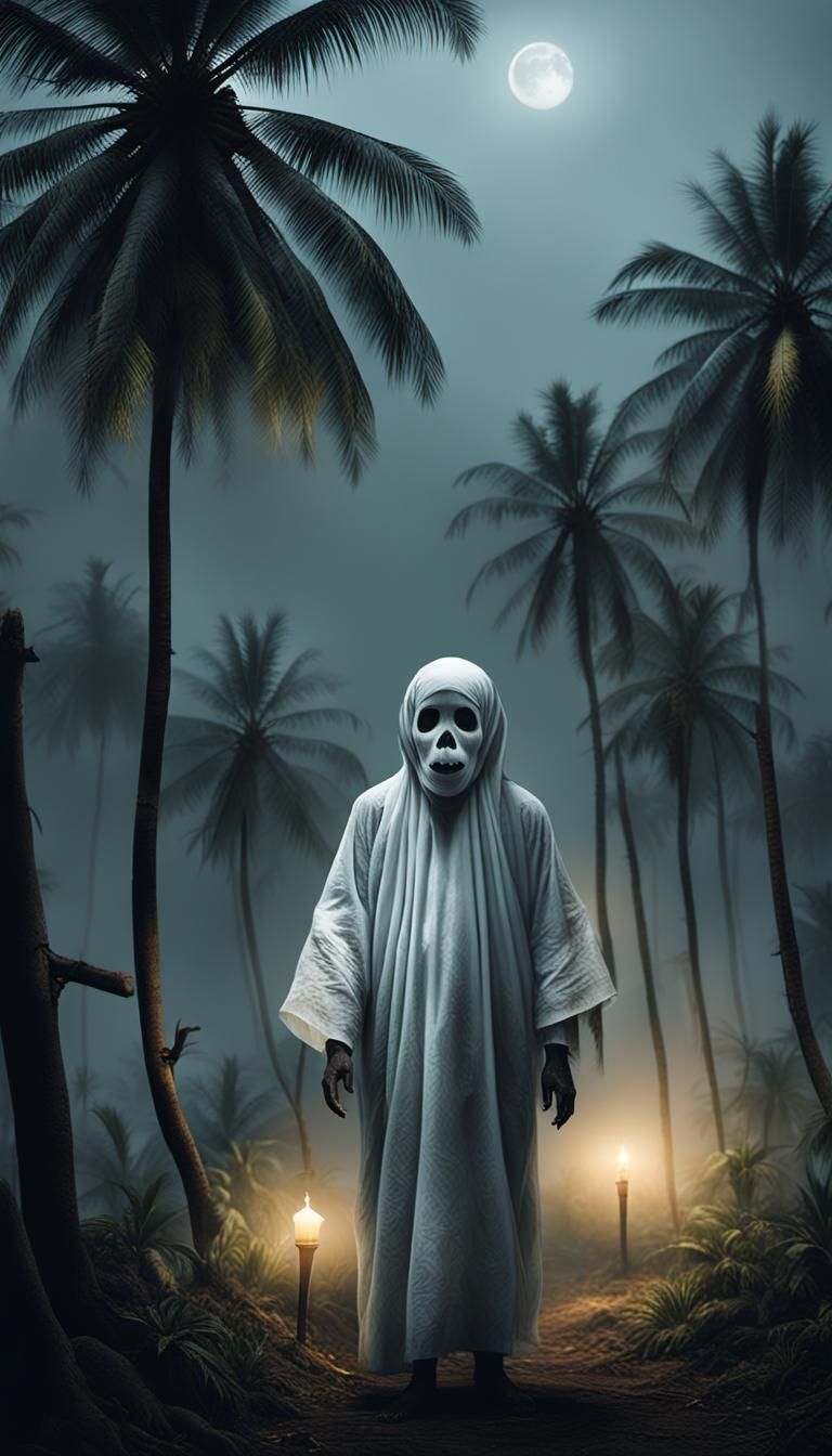 Eerie Pocong Apparition in Misty Village Night