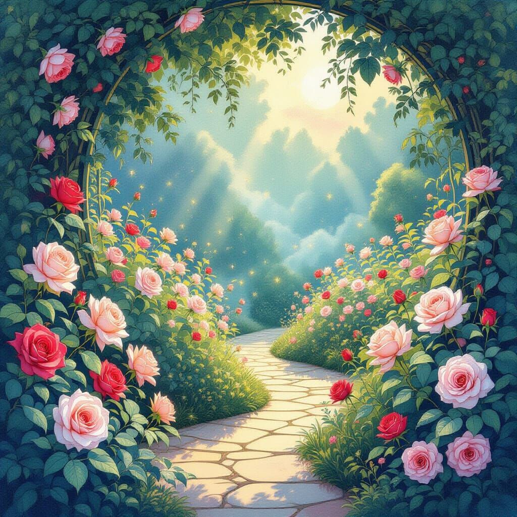 Luminous Roses in an Enchanted Twilight Garden
