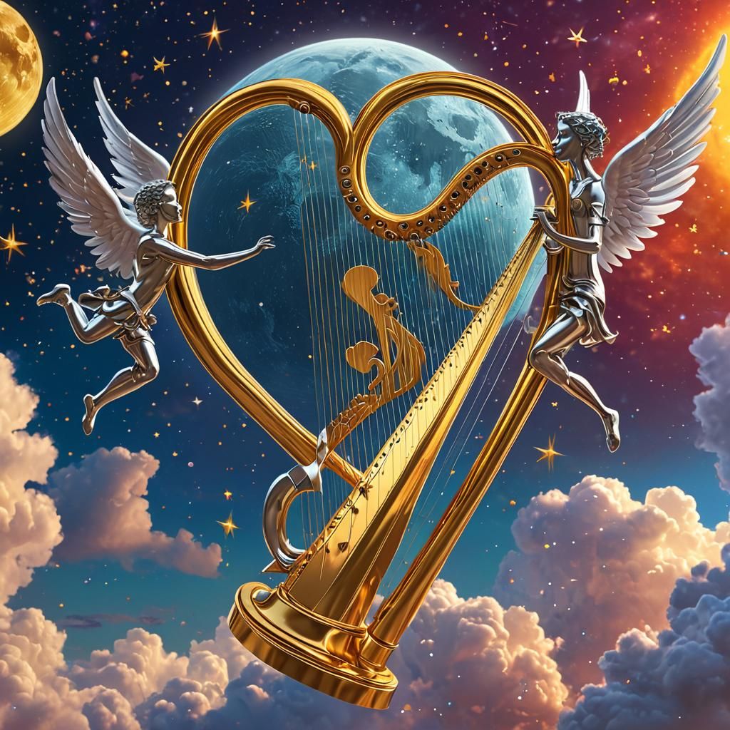 Angelic Chrome Heart Figure in Starry Sky