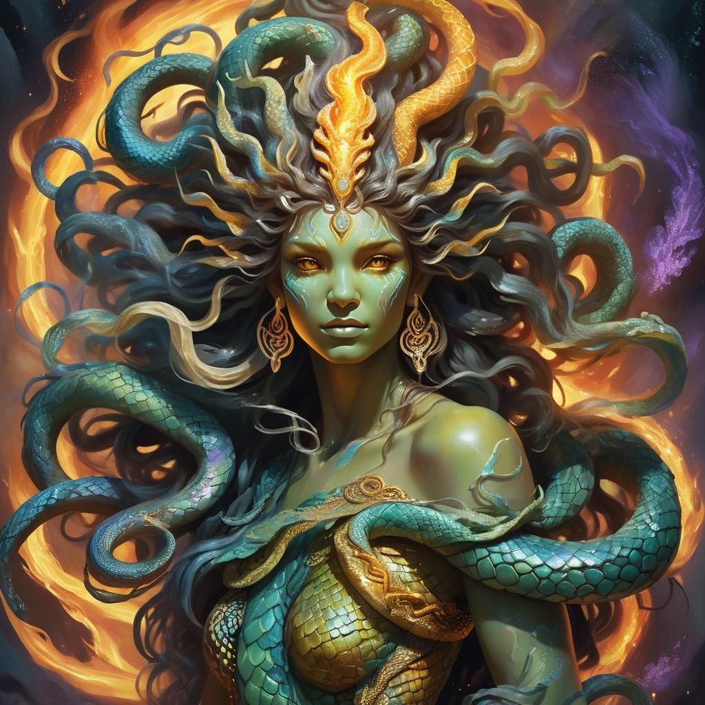 Mystical Gorgon with Swirling Colors, Digital Painting