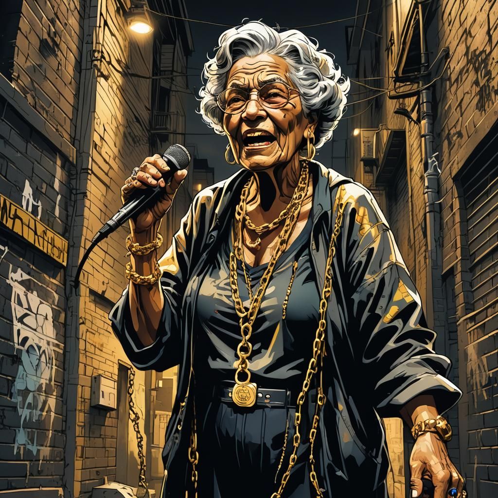 Gangsta Granny Comic Book Art in Dark Alley