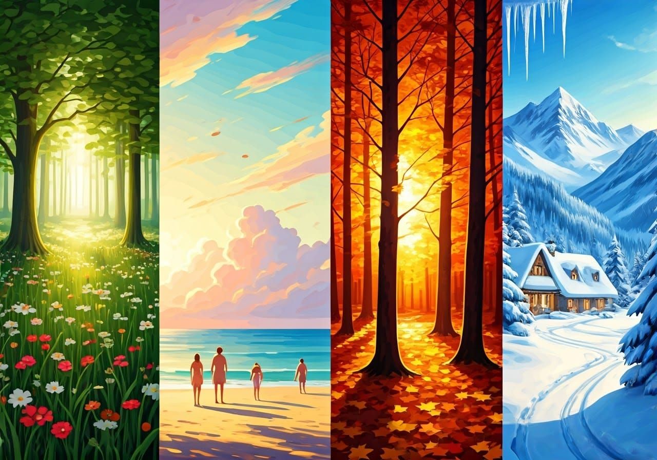 Four Seasons in Nature: A Harmonious Vertical Column