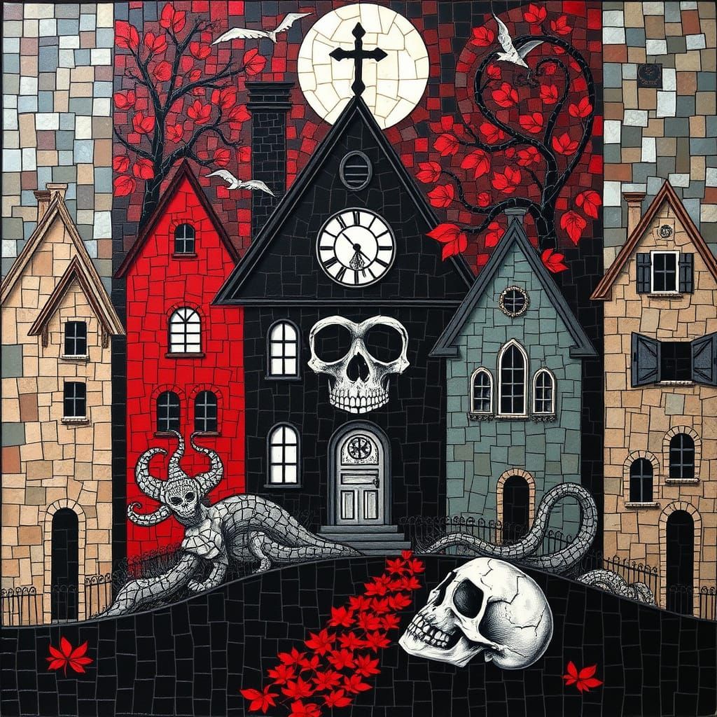 Gothic Horror House in Mixed Media Tessellation