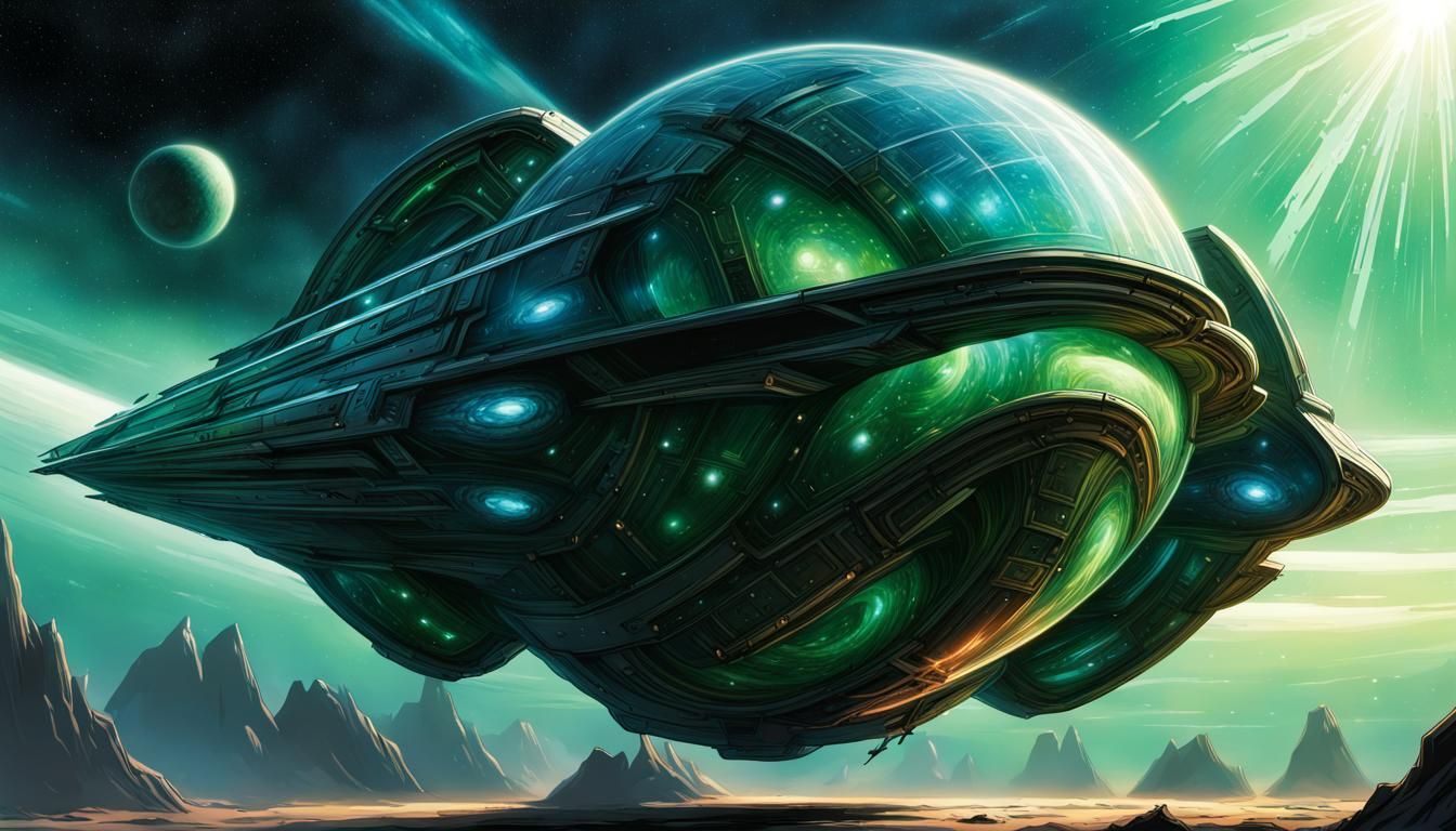 Starship Emerges from Time Tunnel: Comic Book Art