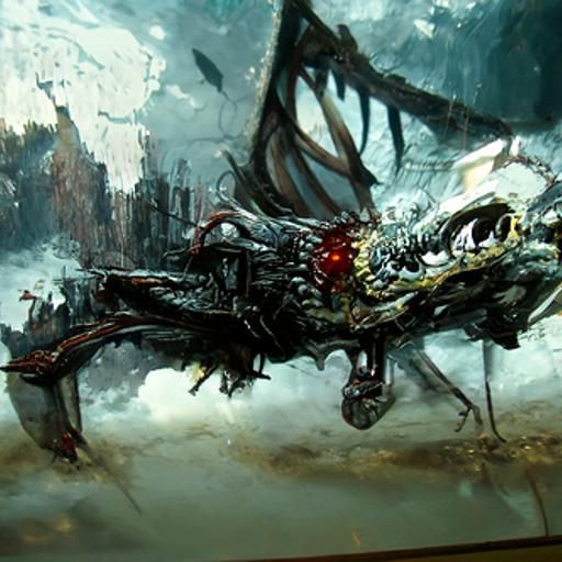 Cyborg Zombie Dragon in Ethereal Horror Style