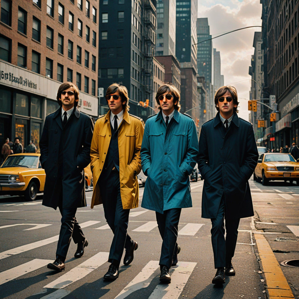 The Beatles in a Vibrant Pop Art Street Scene