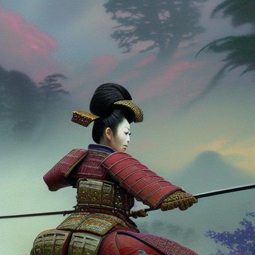 Ethereal Female Samurai in a Dreamlike Landscape