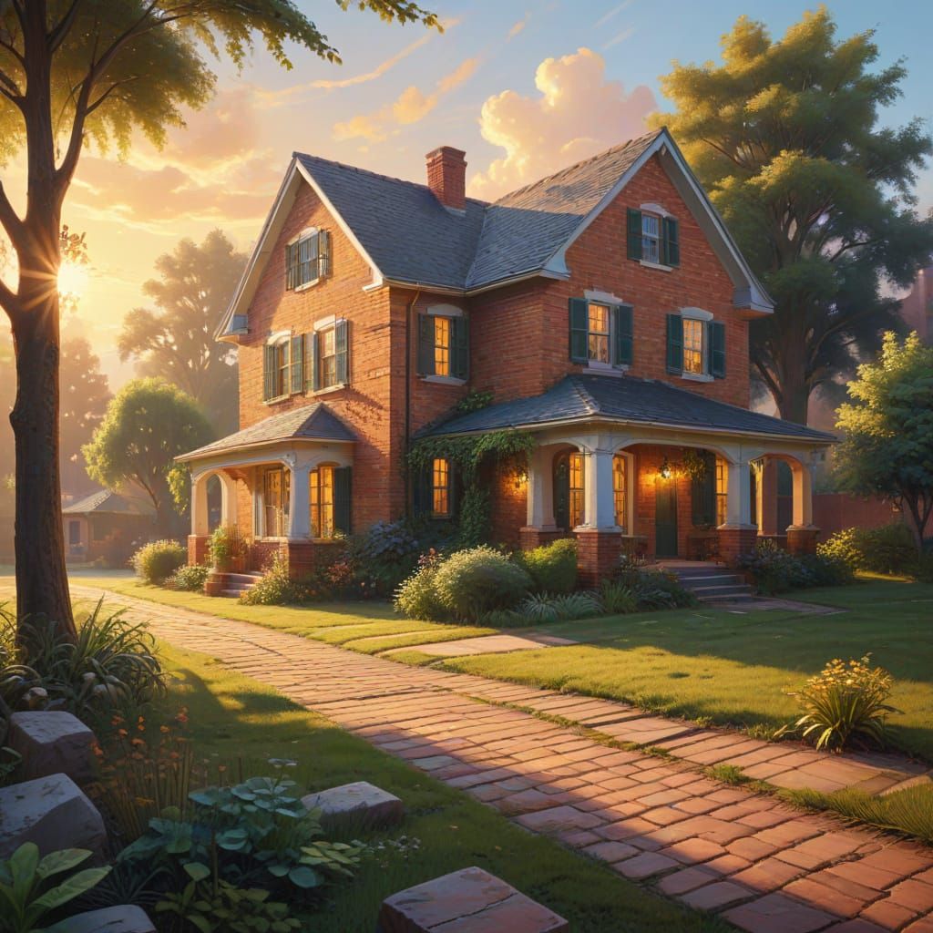 Inviting House in Vibrant Oil Painting Style