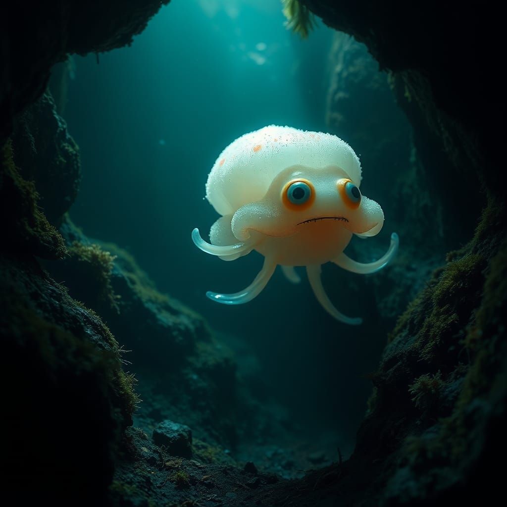 Pastel Flumph in Olive Grotto: Surreal Digital Art