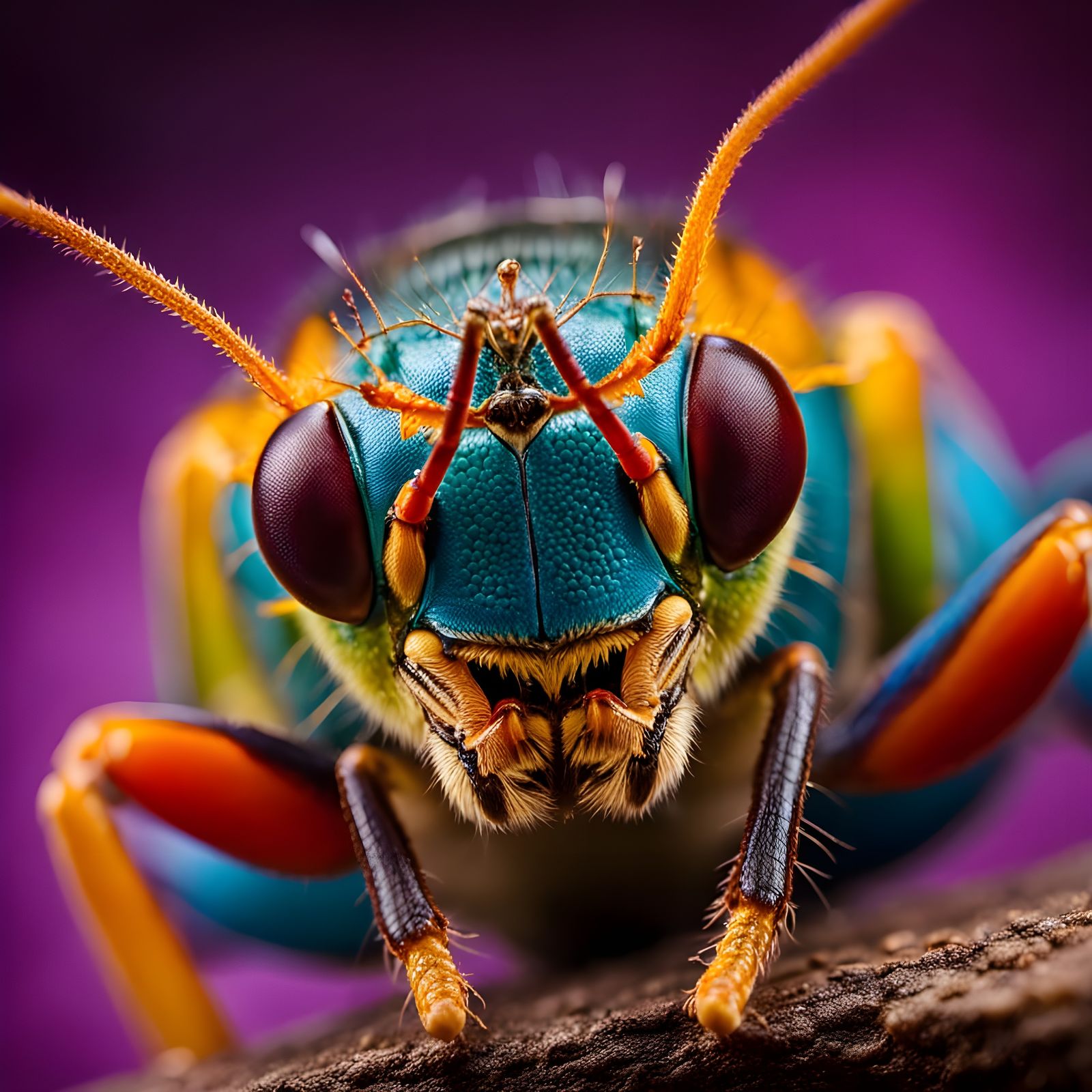 Colorful Cricket Macro Portrait in Studio Lighting